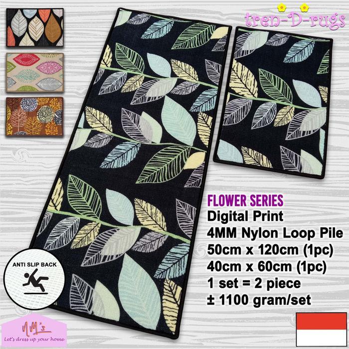 Karpet keset kaki bunga lantai dapur set panjang kitchen mat anti slip