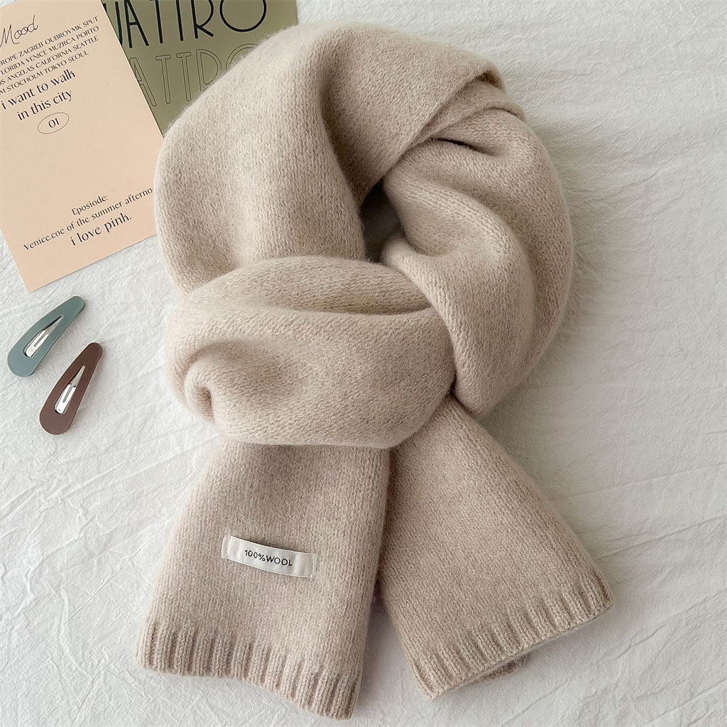 Pure Wool Scarf Wool Camel Beige Warm Knitted Scarf Unisex Scarf ComfortableSoft Warm