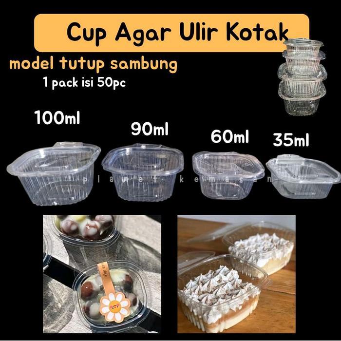 Cup agar kotak / cup puding ulir kotak / cup agar-agar ulir kotak tutup sambung