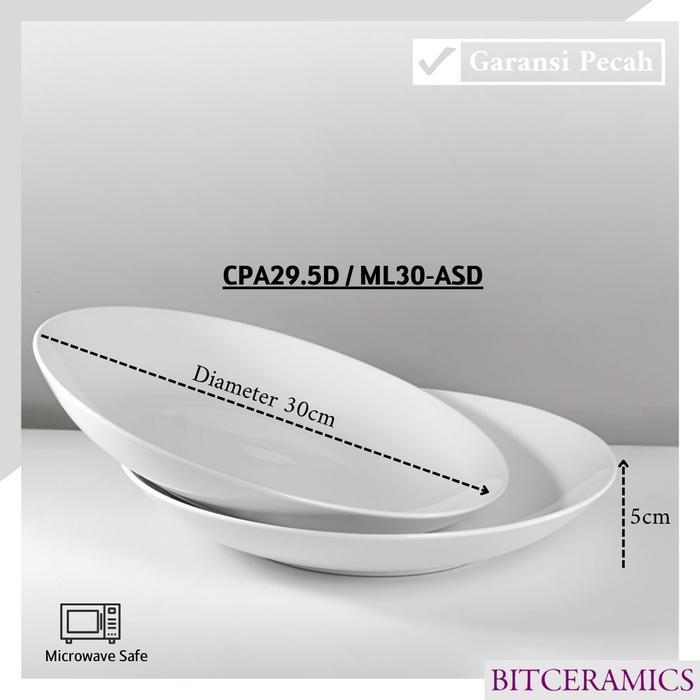 Piring Saji Besar 30CM (1PCS) Putih Polos By Indo Keramik / Piring Jumbo Keramik / ML30-ASD