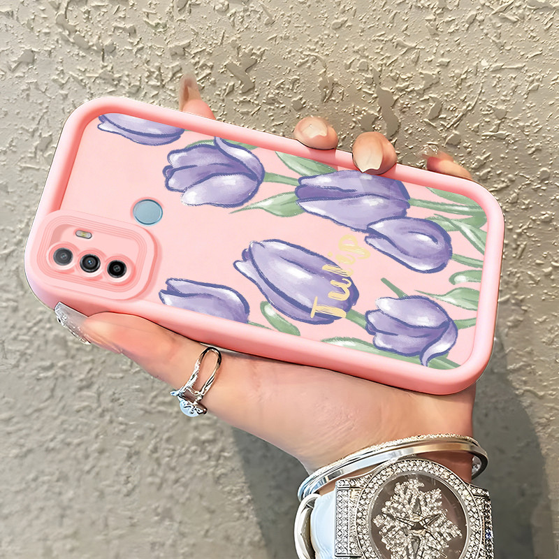 Casing Hp untuk OPPO A53 A53s A32 A33 2020 A11s Case Tulip ungu Kasing silikon Cesing Kreatif Inspir