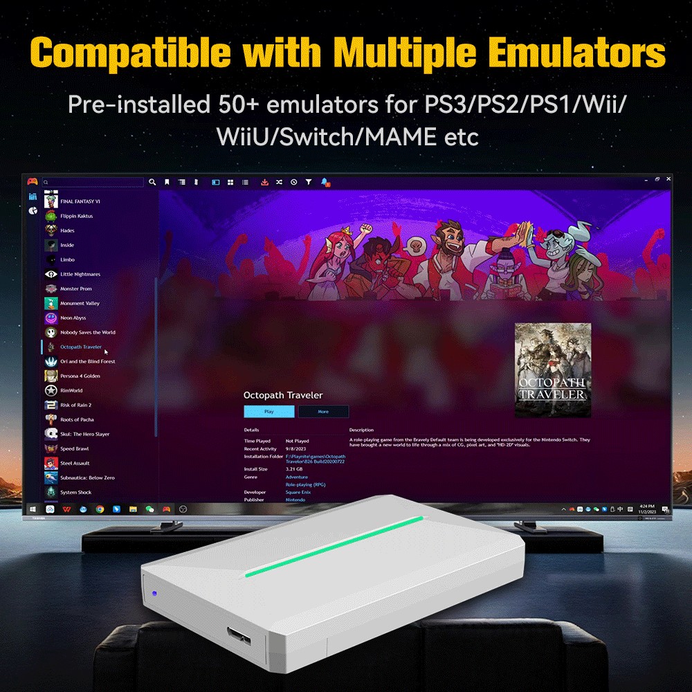 Retrobat & Playnite Retro Game Console 500GB Gaming HDD for PS3/PS2/Switch/Wii/WiiU for PC/Laptop