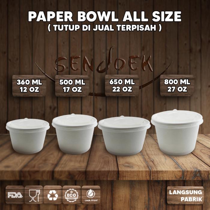 PAPER BOWL + TUTUP ALL SIZE PAPER RICE BOWL MANGKUK KERTAS PUTIH