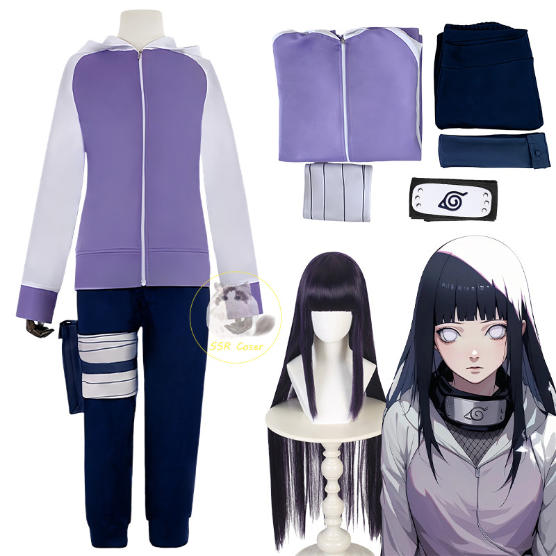 Anime Hyuga Hinata Cosplay Costume Hyuga Hinata Uniform Jacket Pants Outfits Headdress Wig Halloween