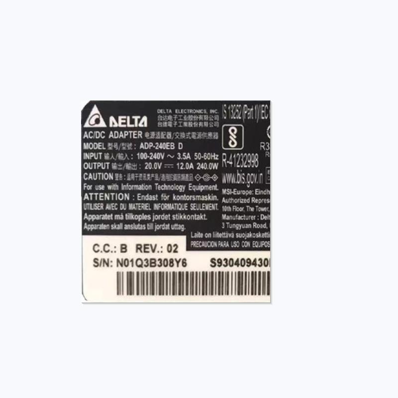 New Original AC Adapter Charger For MSI 20V 12A 240W 4.5x3.0mm DELTA ADP-240EB D Laptop Power Supply