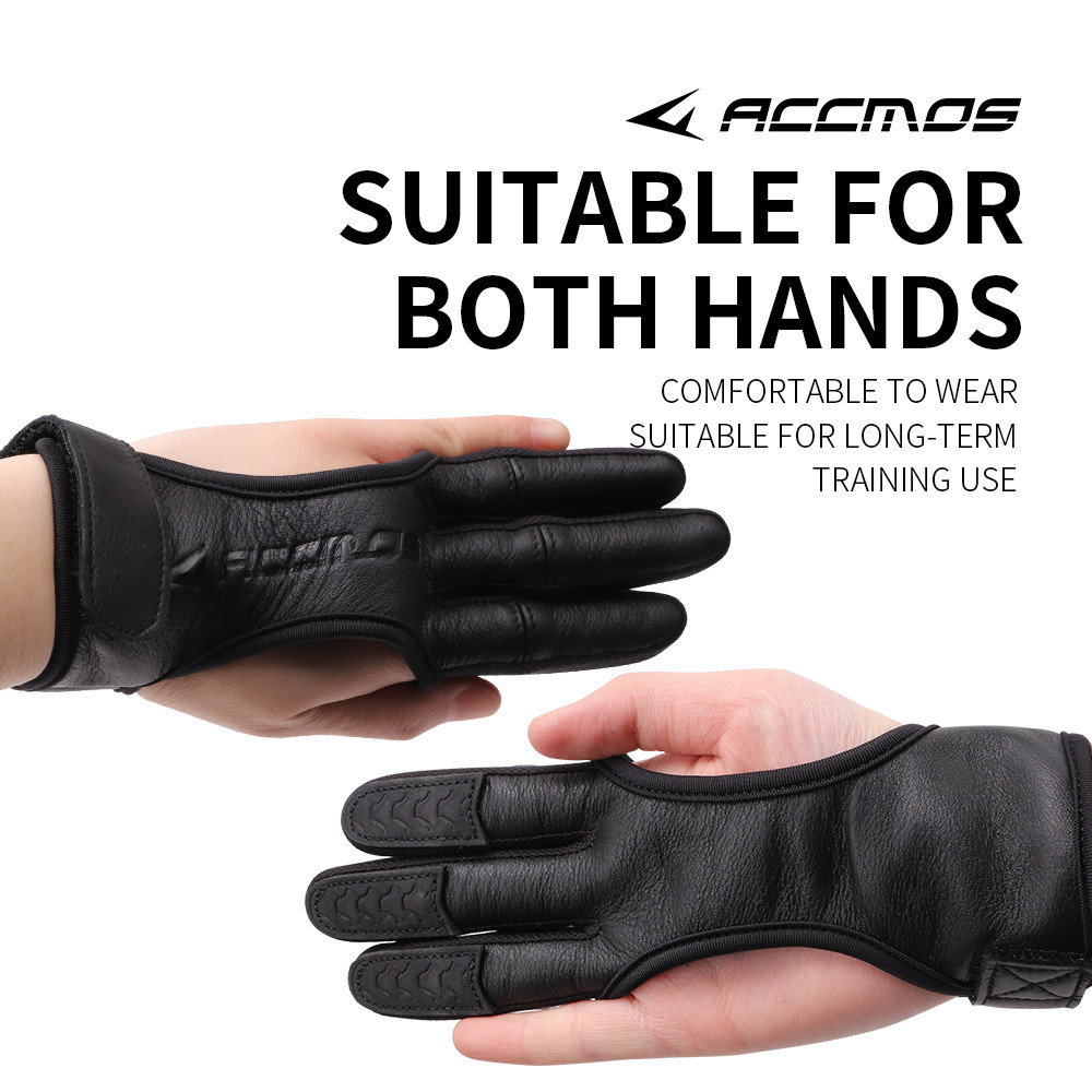 ACCMOS Leather 3-Finger Archery Finger Guard Gloves Archery Shooting Gear Size M/L/XL