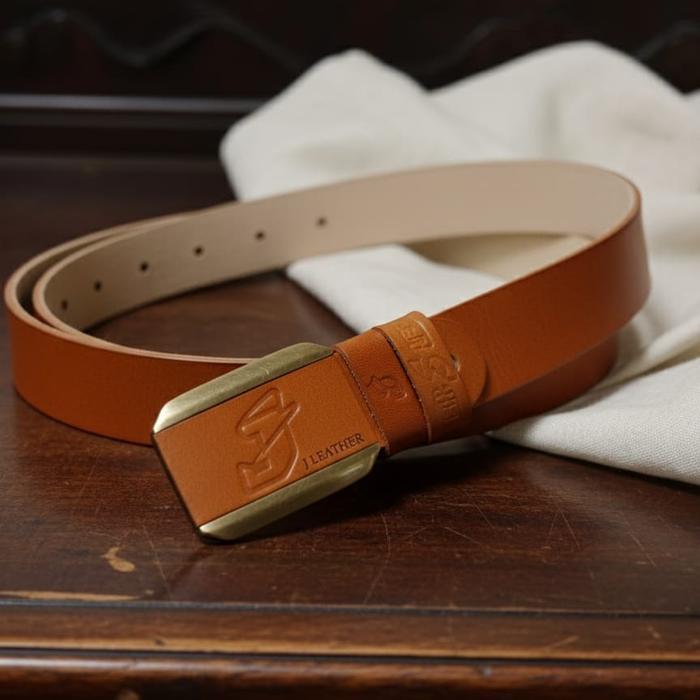 J Leather Belt - Ikat Pinggang Kulit Sapi Asli Bahan Asli Garansi Uang Kembali Lebar 3.8 mm Desain