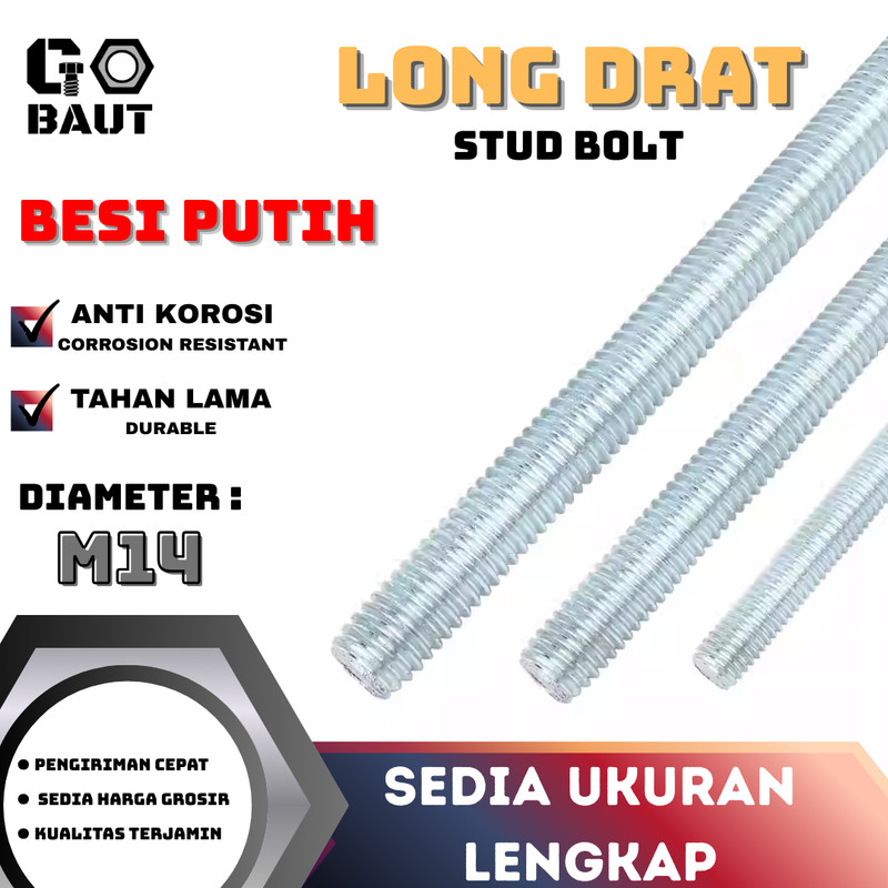 AS Drat / Long Drat / Stud Bolt (Galvanis Putih) M14