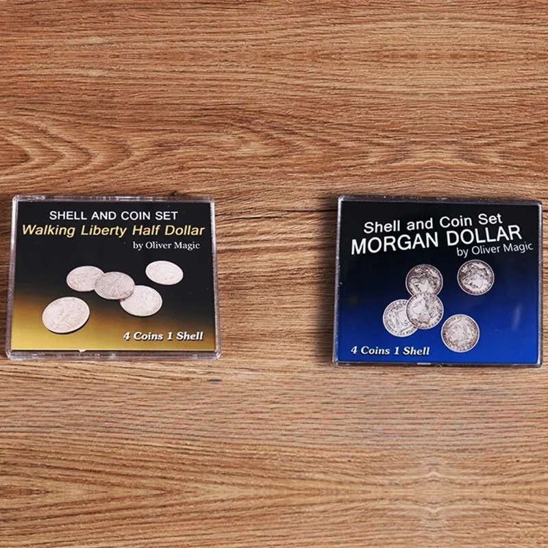 Walking Liberty Half Dollar Shell and Coin Set/Morgan Dollar Shell and Coin Set (4 Coins 1 Shell) By