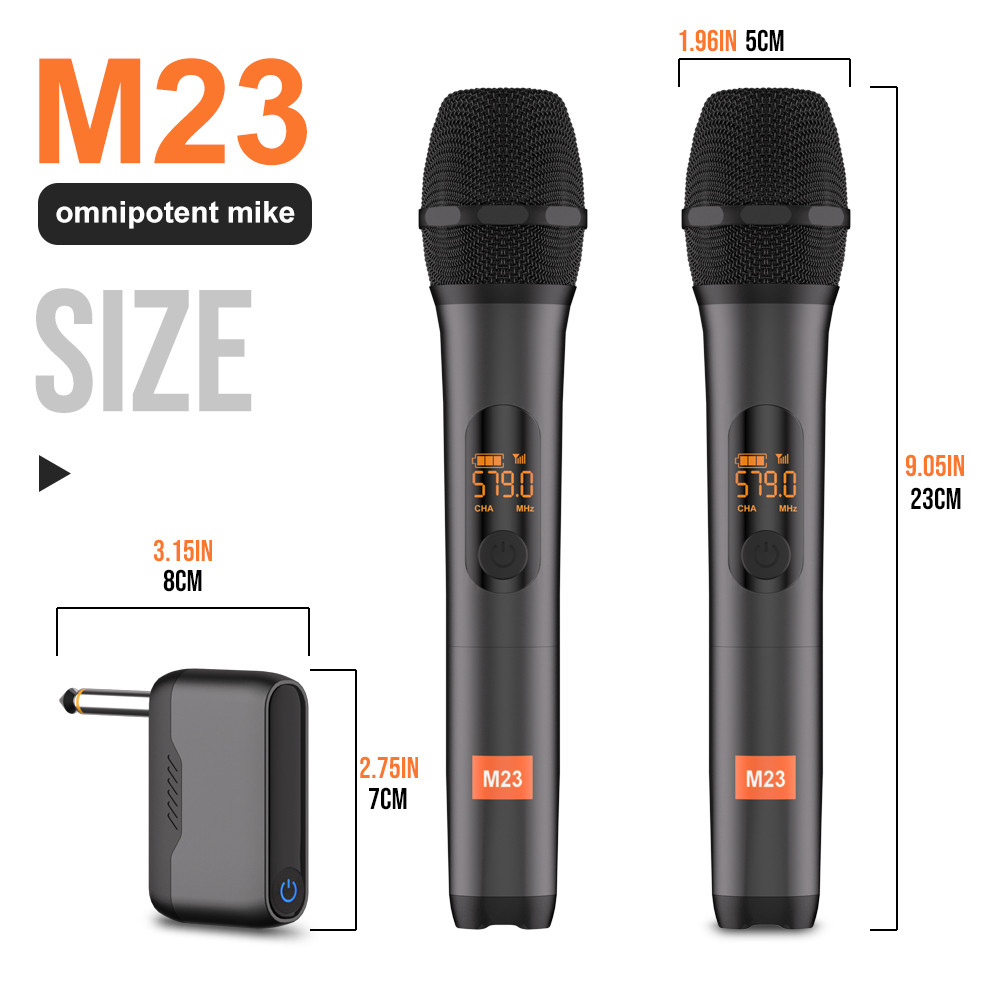 Microphone Wireless M23 UHF 2 Channel Karaoke System Built-in Lithium Battery Cordless Handheld Mic