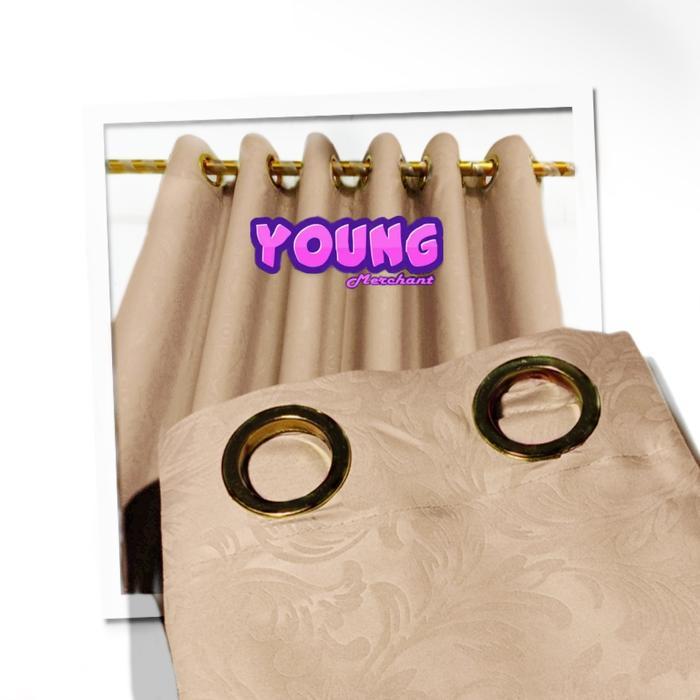 Gorden Pintu Jendela Smokring 12 Embos Polos Minimalis Cream Kain Tali