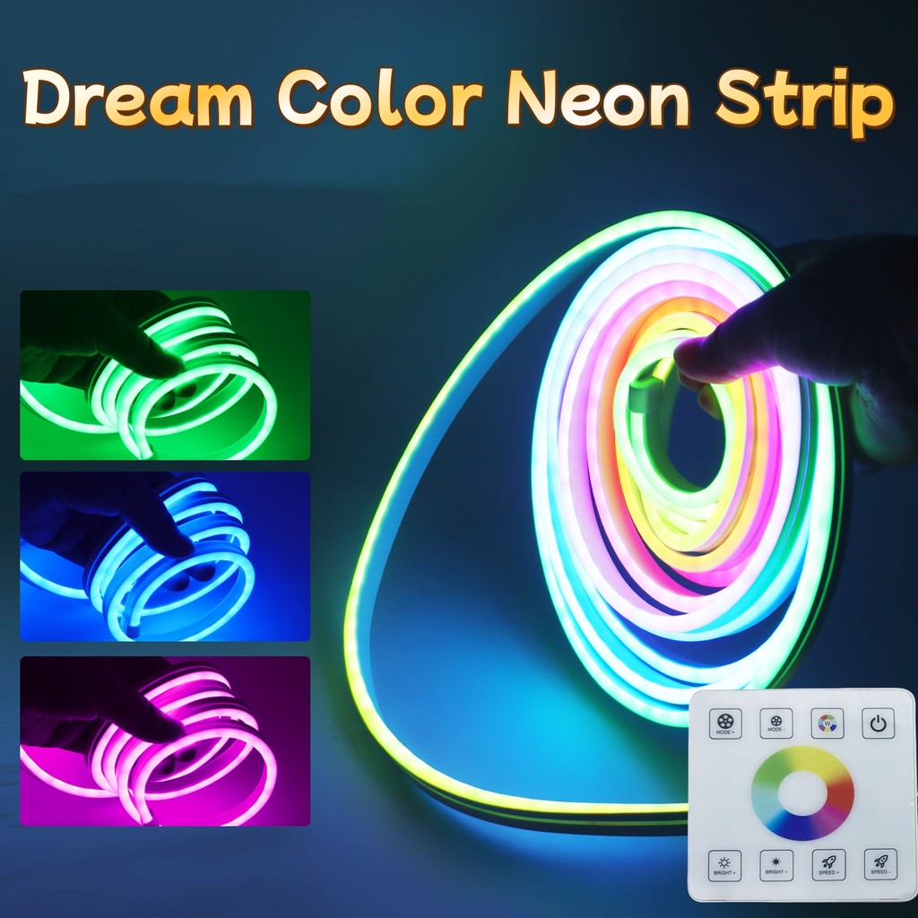 RGBIC Neon Strip 10M LED Light 12V 24V Dreamcolor Chasing Effect Flexible Tape With RF Touch Panel