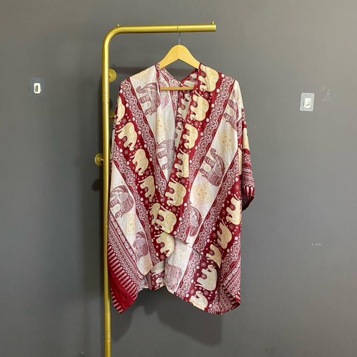 Outer Motif Gajah Cardigan Pantai Kardigan Rayon Auter Wanita Santai Oversize