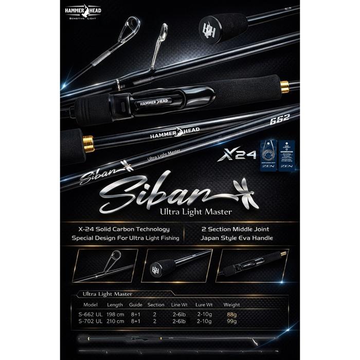 HAMMER HEAD Joran Pancing Spinning SIBAR Ultra Light Master S662UL S702UL X24 Solid Carbon EVA