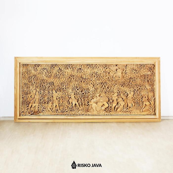 Relief Ukiran Kayu Jati / Relief Hiasan Dinding / Relief Motif Ramayana GASTON Siap kirim