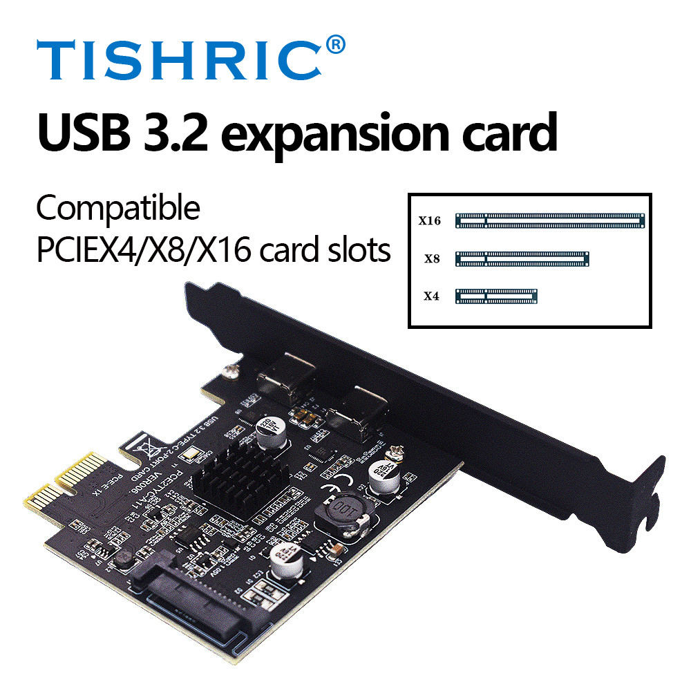TISHRIC 10Gbps PCIE USB3.2 Gen2 Expansion Card PCIE 1X To Dual Type C Port Adapter ASM3142