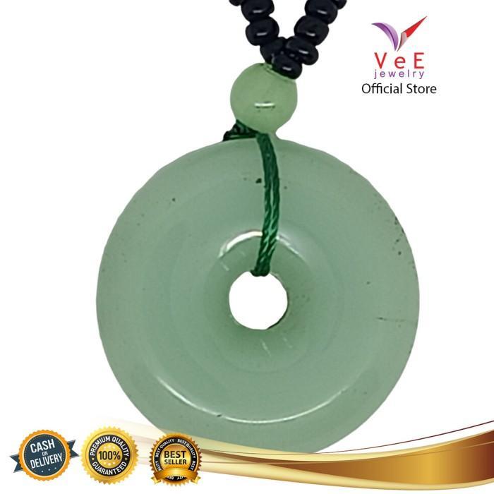 Kalung Liontin Batu Giok Asli Cina Donat Mini Hijau - VeE Wanita