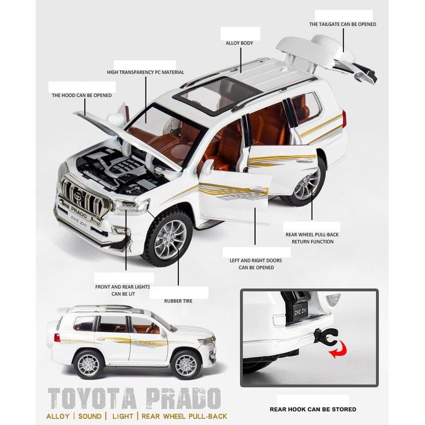 1:24 Toyota Land Cruiser Prado Diecast Mobil Pajangan Miniatur Koleksi