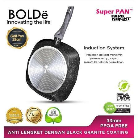 Bundling hemat BOLDe Grill Pan 28 cm+Wok Pan 24 cm Dark Knight Set Alat Masak Granite Anti Lengket