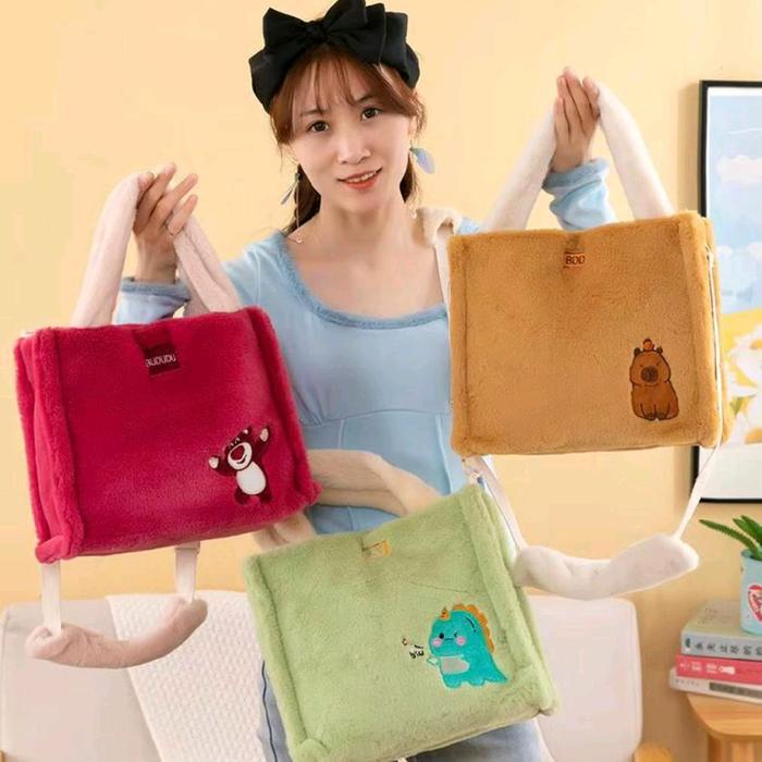 Tote Bag Selempang Bulu Ukuran Sedang Ada Tali Panjang Tas Tangan Tas Jinjing Slingbag Wanita