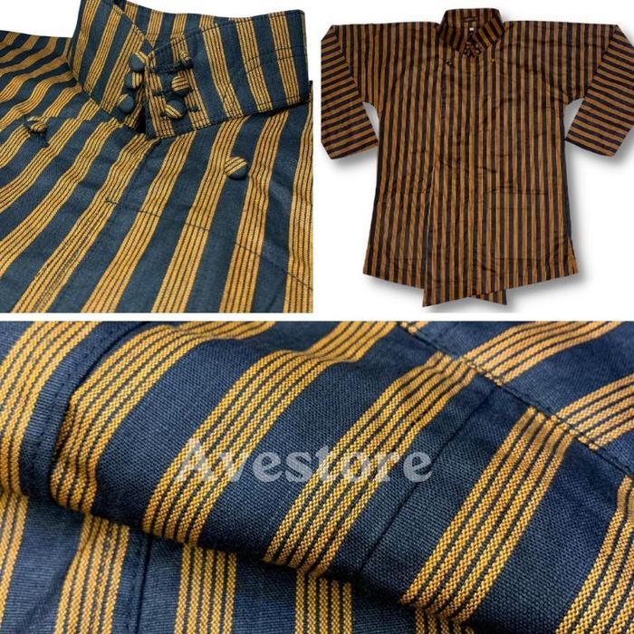 ORIGINAL Baju Lurik Surjan Alusan Bahan Katun Premis Halus pakaian Jawa Modern - Surjan Baju Lurik