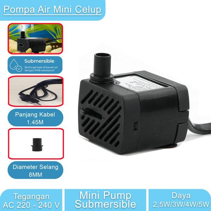 Pompa Air Celup Aquarium Submersible Mini Pump Fish Tank Ac 220-240V