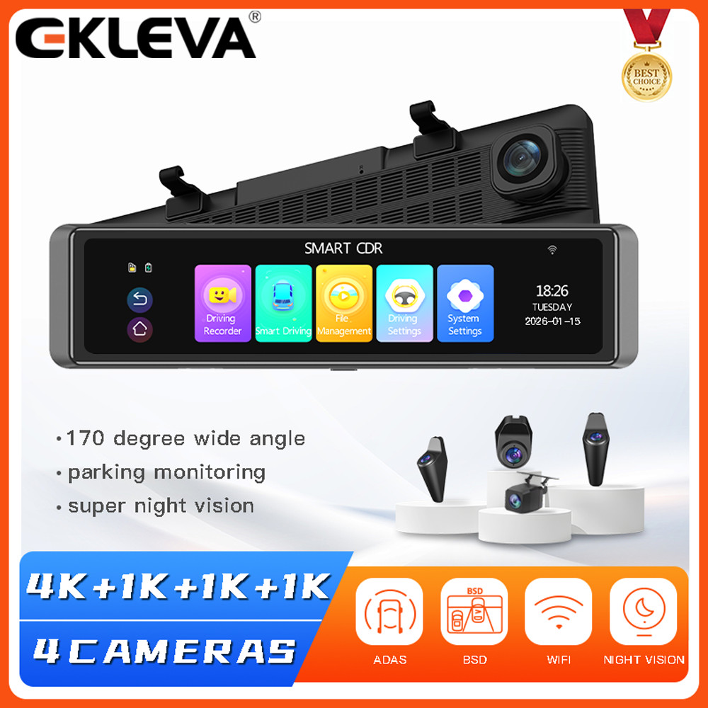 EKLEVA 4 Channel Dash Cam 11.26 Inch 4K WIFI Rear View Mirror 4 Cameras Video recorder Car DVR ADAS