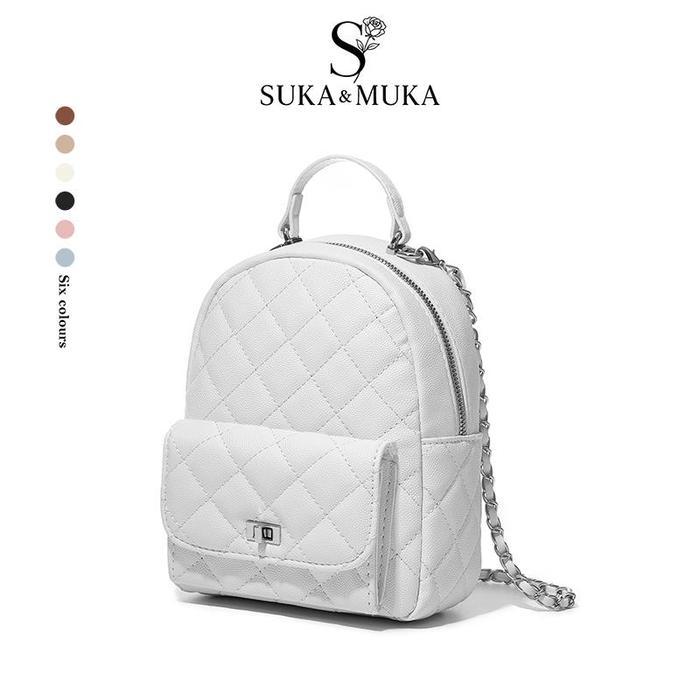 Suka&Muka Whislynne Sukamuka Tas Ransel Backpack Mini Putih Tas Ransel Bahu Rantai Tas Kulit Wanita