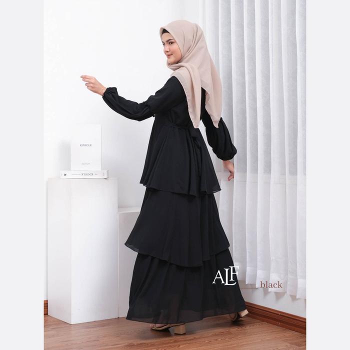 READY Alfaina Jelita Dress Gamis Wanita Susun Ceruty Babydoll Muslim Putih G00D QU4LITY