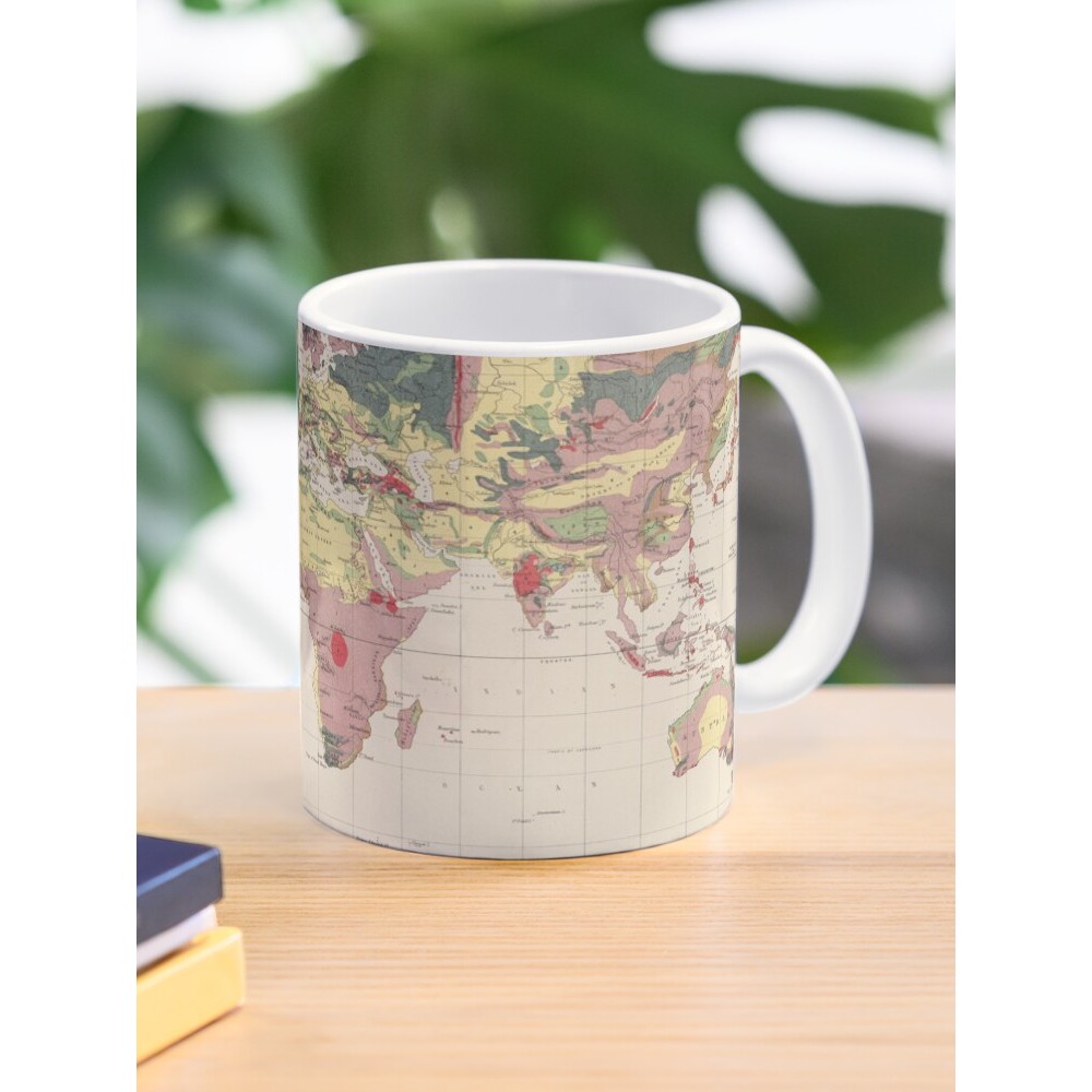 Mug Kopi Peta Geologi Dunia Vintage (1856)