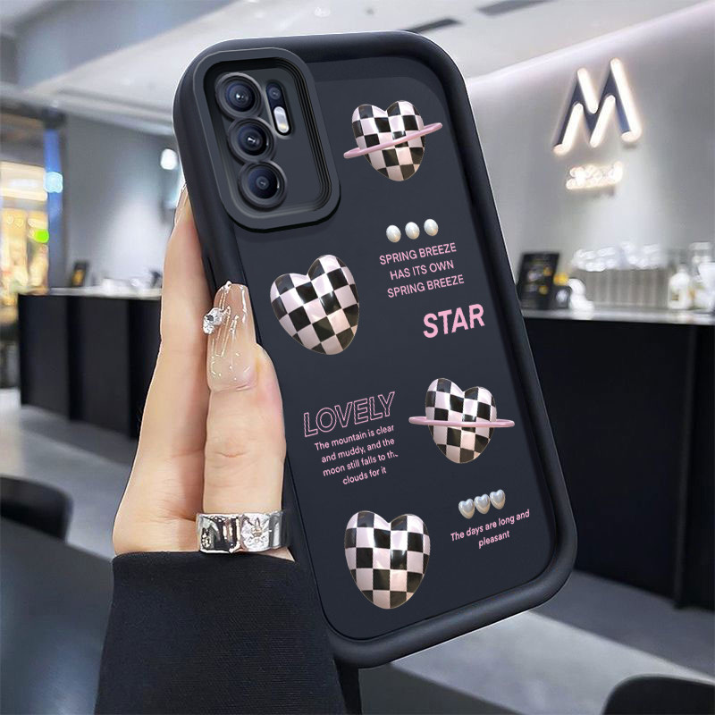 Casing Hp untuk OPPO Reno 6 4G Reno 6 5G Case Hati kotak hitam-putih Kasing ponsel Cesing Silikon So