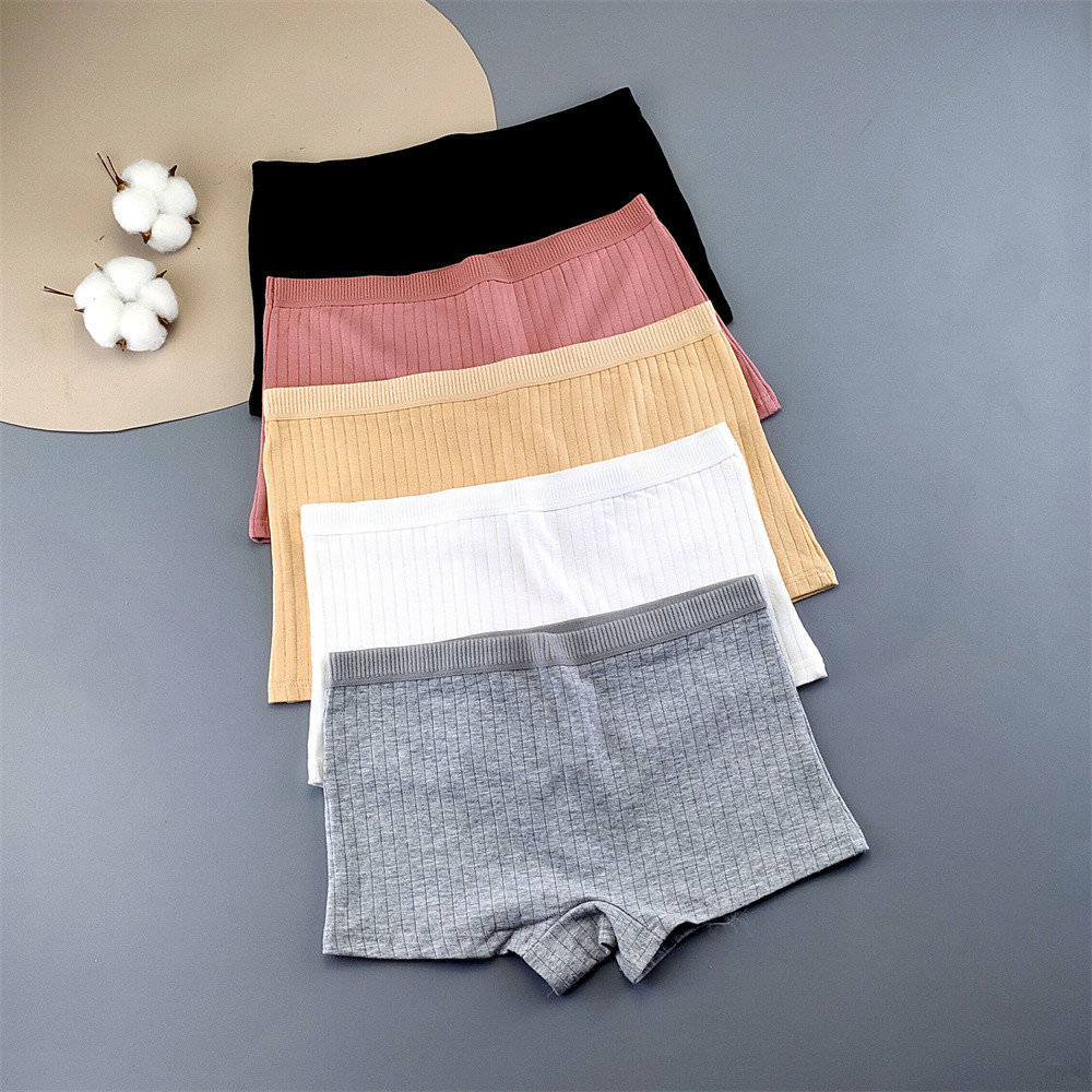 5PCS/Set Ribbed Cotton Boyshorts Women Underwear Seamless Ladies Safety Pants Female Underpants