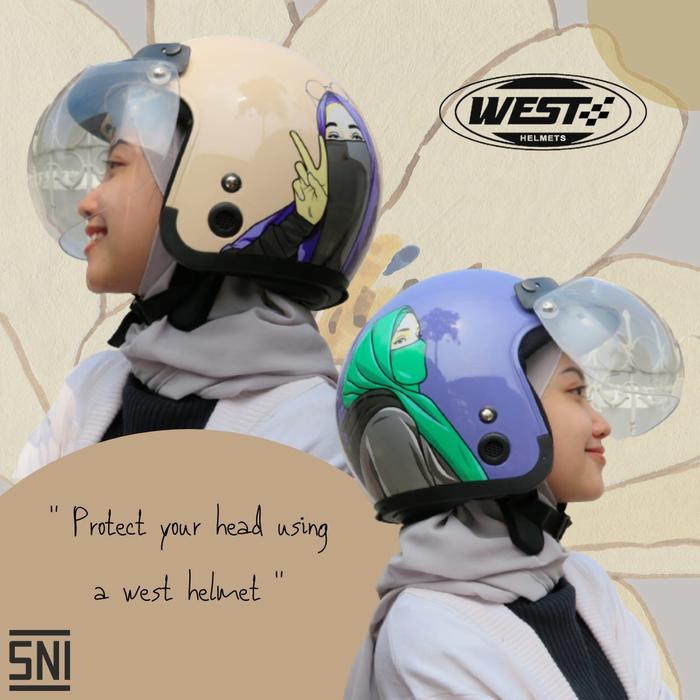 HELM RETRO / HELM BOGO RETRO HIJAB WANITA DEWASA CANTIK / HELM WEST / HELM REMAJA MOTIF HIJAB UKHTI