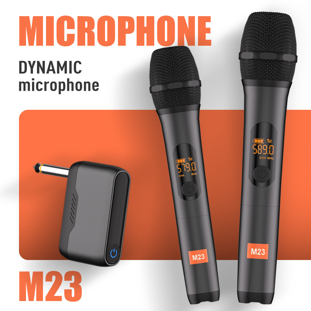 Microphone Wireless M23 UHF 2 Channel Karaoke System Built-in Lithium Battery Cordless Handheld Mic