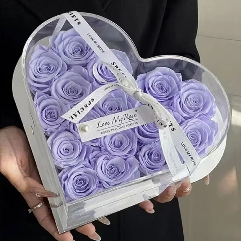 Qixi Valentine's Day Heart-shaped Flower Box Flower Shop Heart-shaped Acrylic Transparent Flower