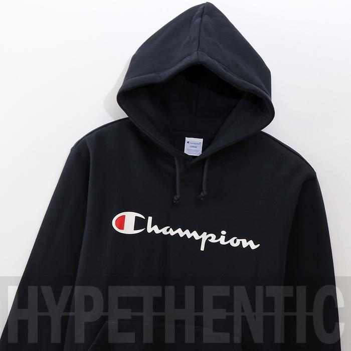 Promo- Champion Sweatshirt Script Logo Navy Blue Hoodie Original / Jaket Biru