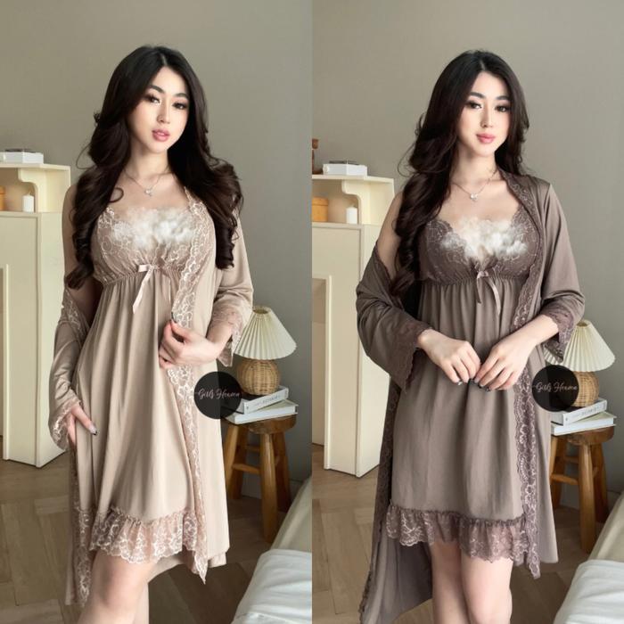 007L Sleepwear Dress + Kimono + Belt [ Girlsheaven_id ]