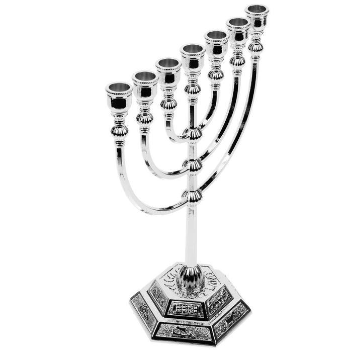 17Cm Menorah Hanukkah Kaki Dian 7-Branch Dekorasi Pajangan Menorah Souvenir Rohani Profetik Terbaik