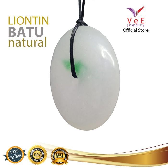 VeE Kalung Liontin Batu Giok Asli Cina Donat Jumbo Putih Hijau