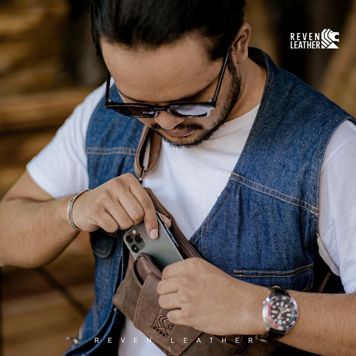 Sale Tas Pinggang Pria Tas Waistbag Pria Kulit Sapi Asli Reven Aaron