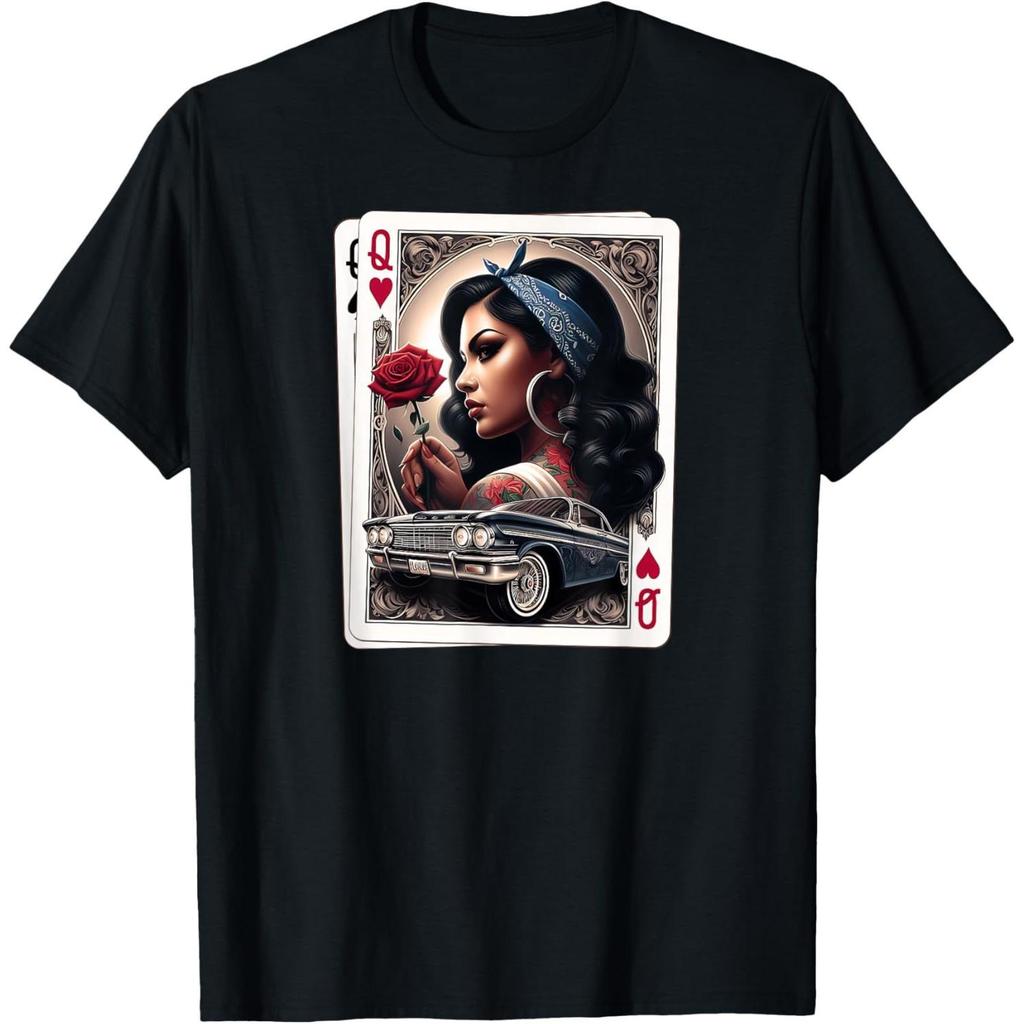 Cotton Short Sleeve  T-Shirt Lowrider Chicana Chicano Shirt Retro Low Rider Chicano Art T-Shirt