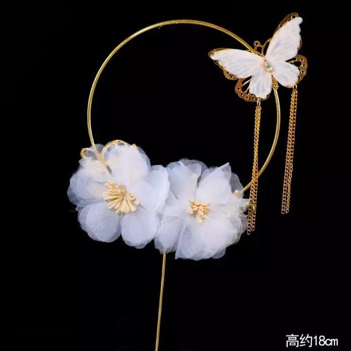 Hiasan Kue Tusuk Golden Ring Bunga Dan Kupu2
