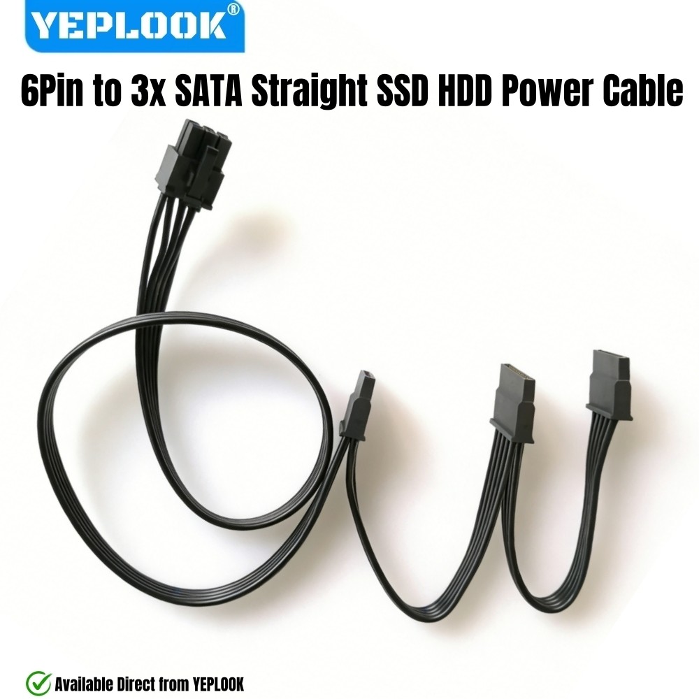 6Pin to 3x SATA Male Straight, SSD HDD Power Cable for Corsair RM1000x, RM850x, RM750x, RM650x RM-x