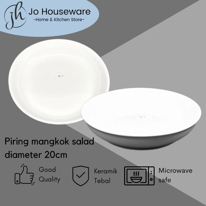Piring mangkok keramik salad diameter 20 cm serbaguna putih polos 10-1