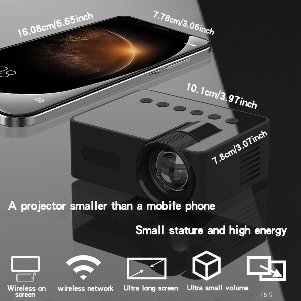 YT100 portable wireless connected mobile projector 5V2A power supply with built-in speaker 15ANSI