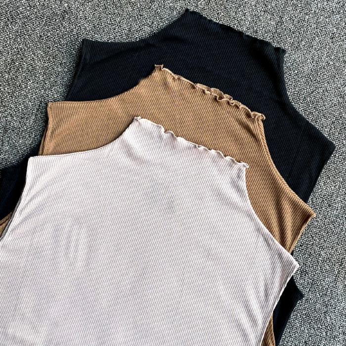 Inner Turtleneck Tanpa Lengan Neci Curly / Baju Dalaman Wanita Manset Buntung Rib Knit