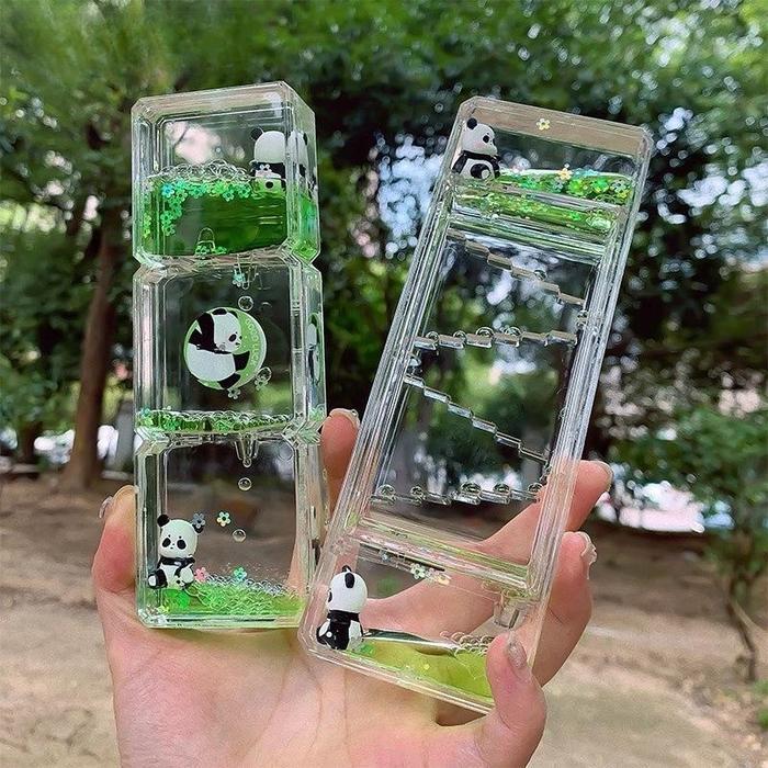 Timer Akrilik Minyak Panda Tangga Jam Pasir Cair Drip Oil Dekorasi Pajangan Anti Stress