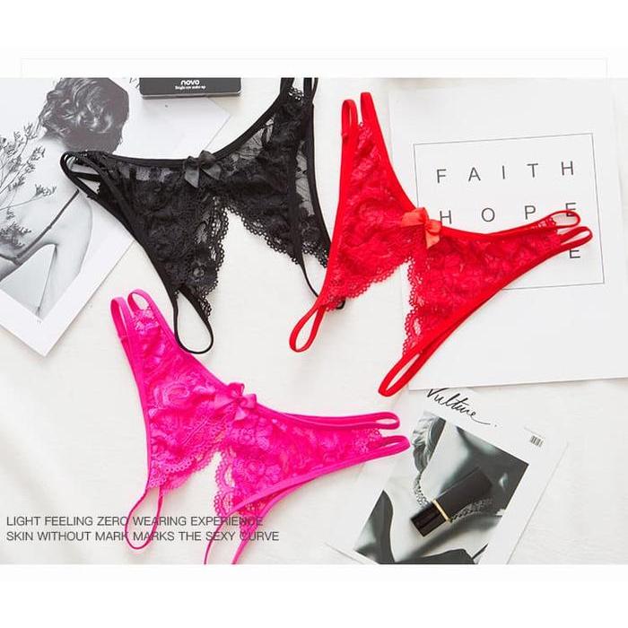 COD AMAN LINGEIRE LINGERIE OPEN G STRING RENDA TRANSPARENT SEAMLESS THONGS C122 MERAH FREE/45 55KG