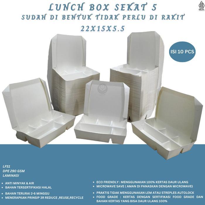 Paper Lunch Box Sekat 5 Lunch Box Kertas Sekat 5 Lunch Box Kertas Putih (Isi 5 Pcs-LFS1)
