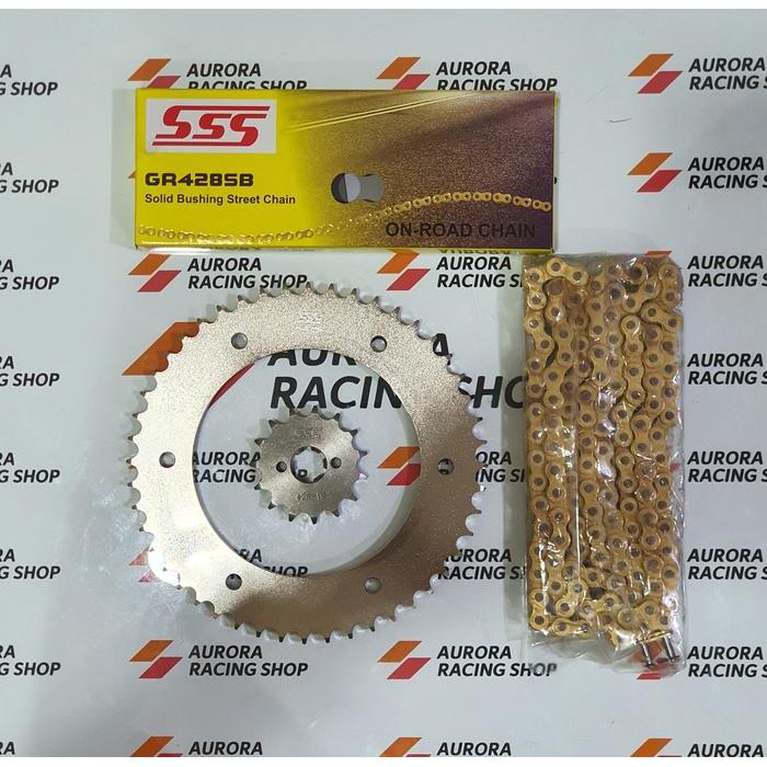Gear Set Sss 428 Crf 150 L & Rantai Sss 428 Sb Gold Original Sss